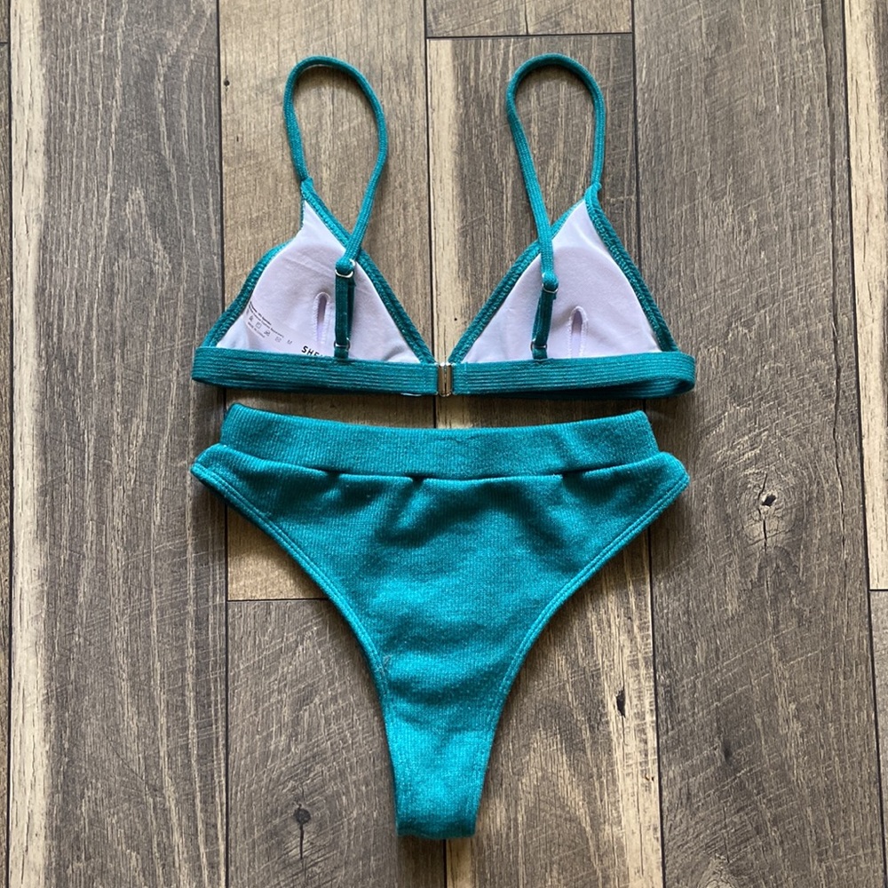 Solid Rib Knit Triangle High Waisted Bikini - image 5